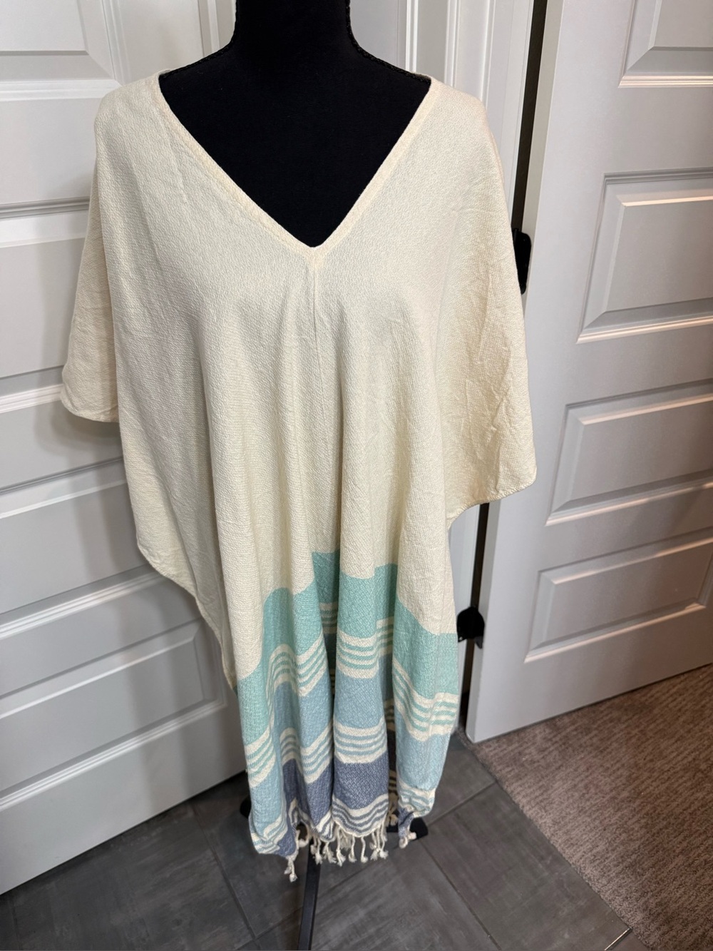 NEW ~ TRIBE ALIVE ~ Fringed Beach Cotton Poncho Kaftan One Size